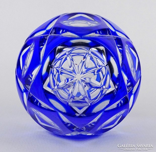 1N963 Régi kék csiszolt kristály váza 13 cm