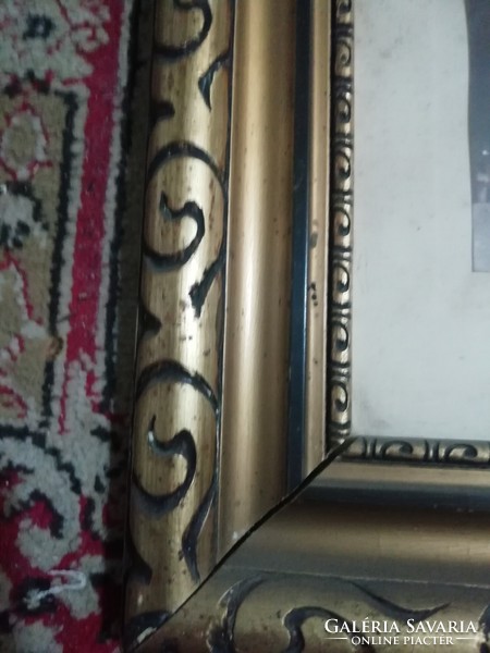 Antique wooden frame with glass gilded 44 cm x 36 cm