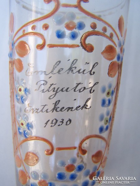 Emlékpohár magyar 1930  zománcfestett, aranyozott üveg