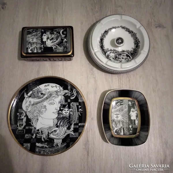 Ravenclaw Saxon dining set: wall plate 20cm, bowl 14.5cm, bonbonnier 14cm, ashtray 17cm