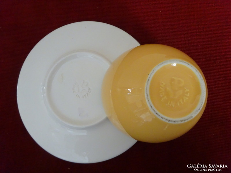 Italian porcelain sugar bowl and coaster, eggshell color, with a brown stripe on the edge. Jokai.