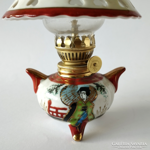 Rarity!!! Antique original hand-painted marked Kutan Japanese porcelain small oil, kerosene lantern