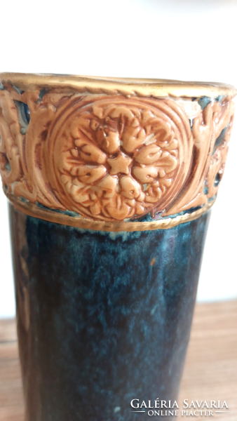 Jelzett  Yala Designe márványos kék kerámia váza ,cilinder váza ,henger váza, régi vintage retro