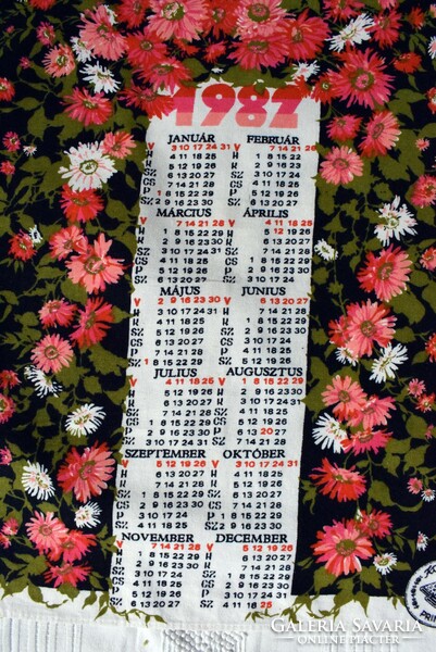 Retro nyomott mintás terítő , naptár , Kistexx , PRINTES , 1982 , 43 x 54 cm virág minta