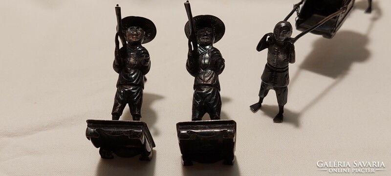 Antik Japán ezüst szoborcsoport, 4 figura