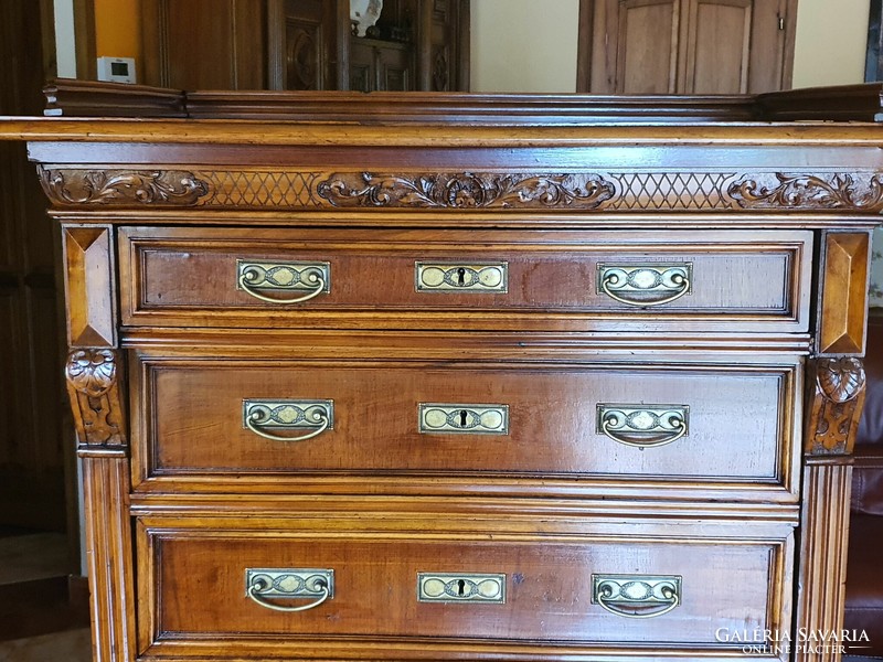 Pewter carved chest of drawers, cabinet, sideboard