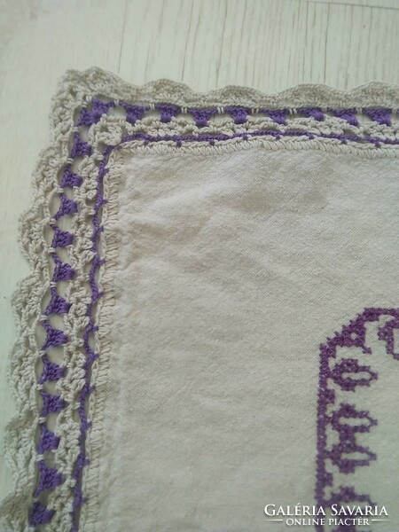Linen tablecloth - cross stitch / lavender color