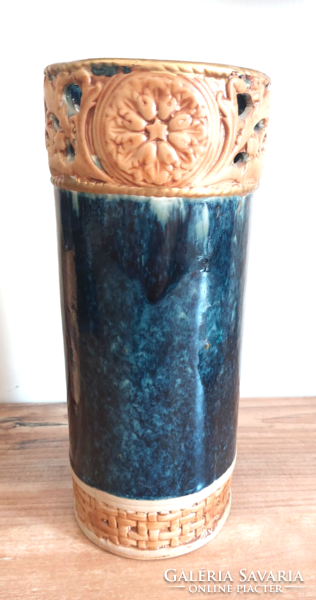 Marked yala designe marbled blue ceramic vase, cylinder vase, cylinder vase, old vintage retro