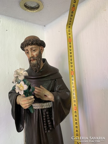 xviii. Century antique wooden statue of Saint Francis of Assisi