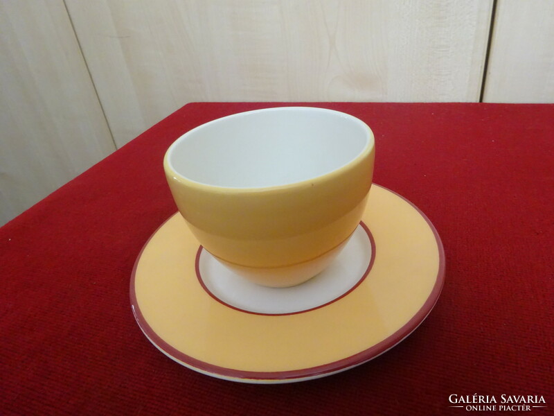 Italian porcelain sugar bowl and coaster, eggshell color, with a brown stripe on the edge. Jokai.