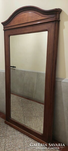 Antik, hatalmas fali tükör fa keretben, elképesztően torzításmentes, tökéletes tükröződés 206x112cm