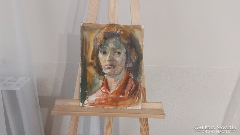 (K) Akvarell női portré festmény 2 oldalas 38x28 cm
