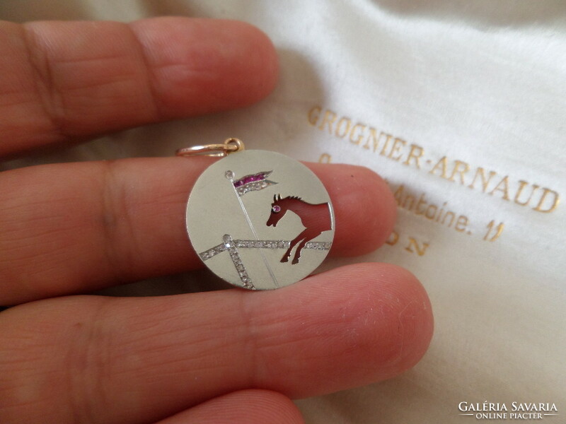Platinum - gold horse / equestrian pendant with rubies and diamonds