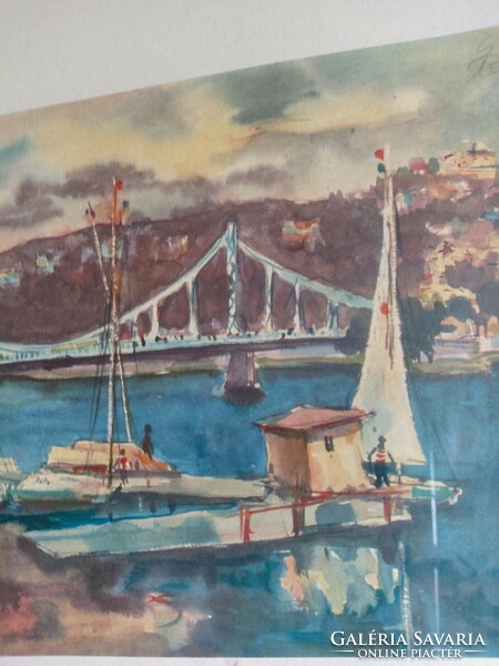 Gerhard Stengel (1915-2001) Dresden, festmény hajókkal, kikötővel, 38 x 32 cm