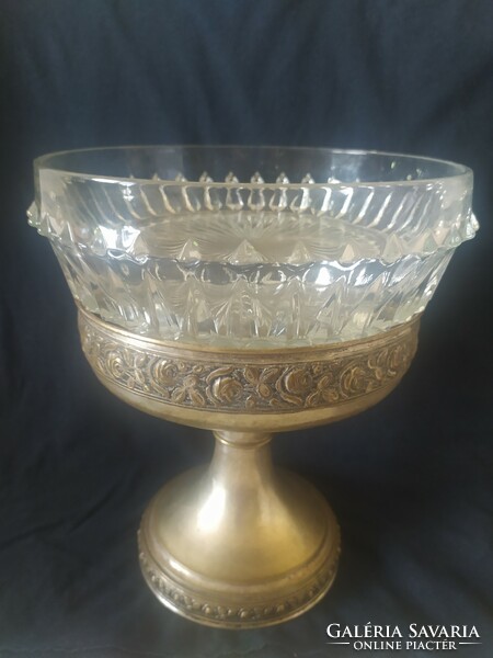 Antique silver-plated centerpiece, offering, flawless, with beautiful glass, 24 cm