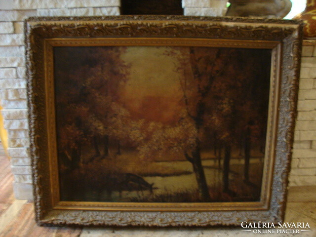 Antique marked oil on canvas painting 78x96 cm