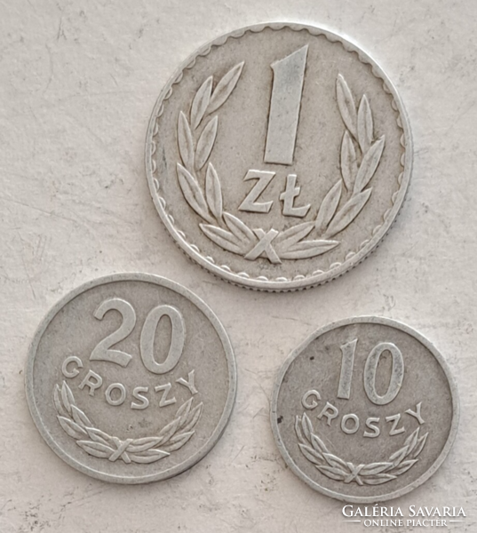 1971. Poland 1 zloty, 10, 20, groszy 3 pieces (168)