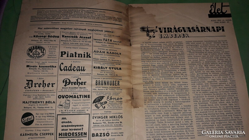 1940.március 17. - ÉLET - A SZENT ISTVÁN TÁRSULAT HETILAPJA  újság állapot a képek szerint