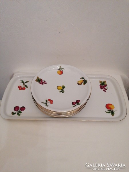 Alföldi porcelain cake set with fruit pattern.