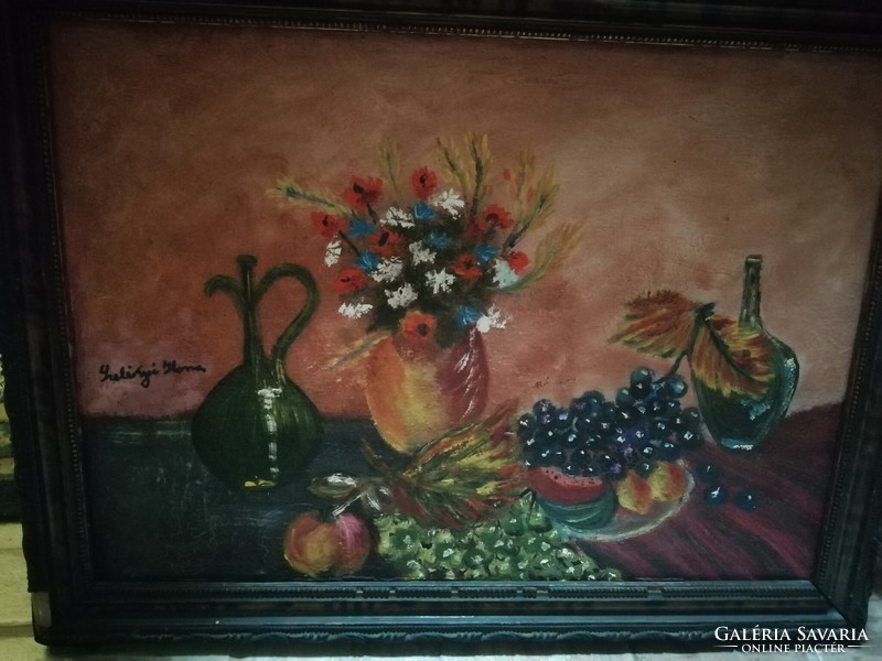 Antique table still life marked oil on canvas 49 cm x 37 cm