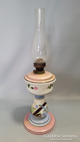 Antik kézzel festett szakított tejüveg petróleum lámpa