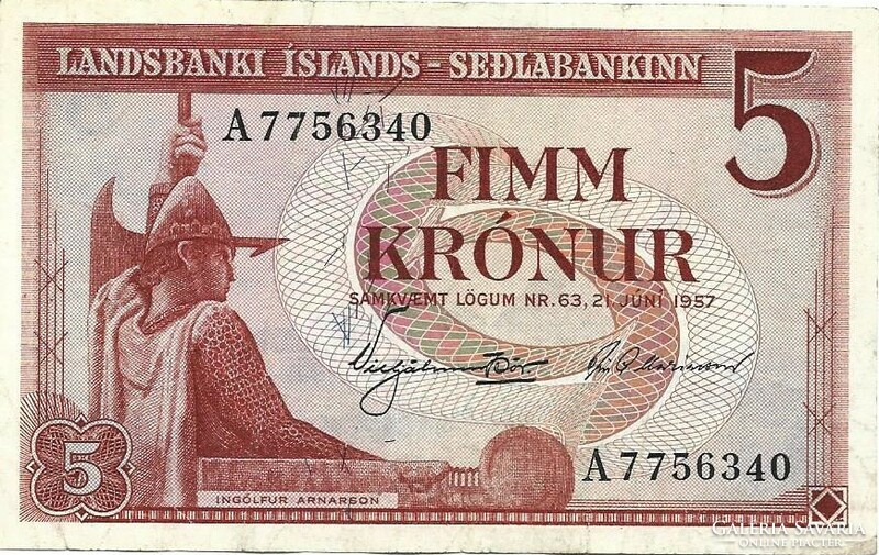 5 krónur 1957 juni 21 Izland 2.