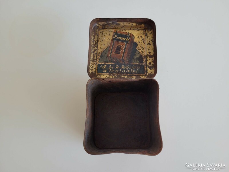 Old metal box French coffee box with rose pattern