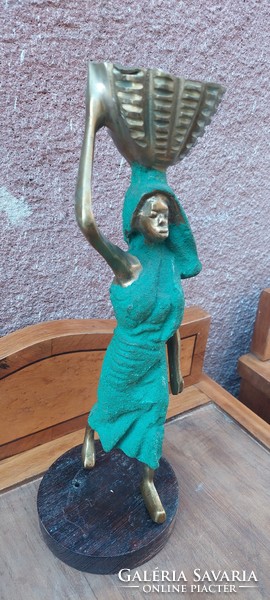 African female figure in copper candlestick, 35 cm, 3 kg