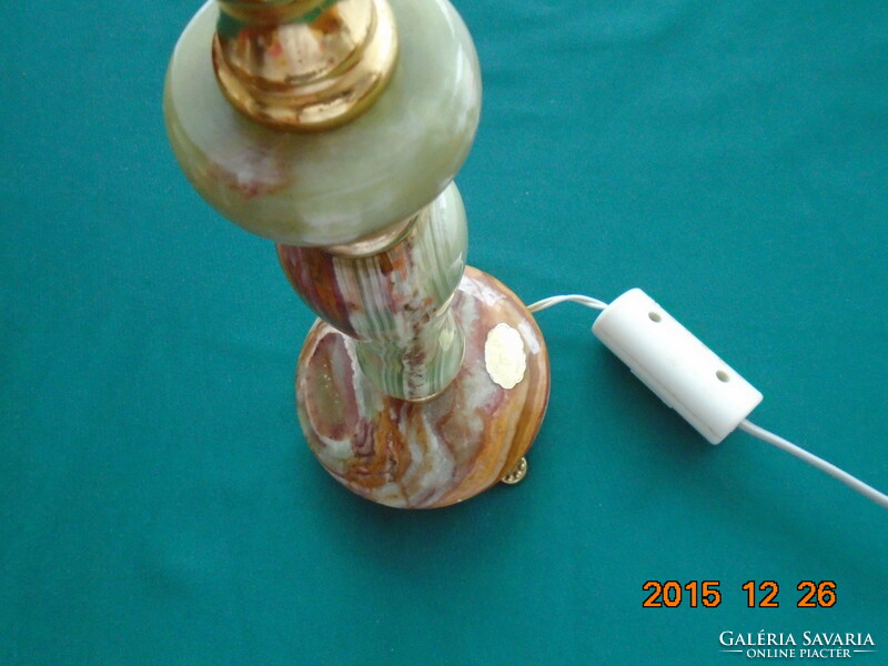 ÓNIX olasz asztali lámpa fényes réz szerelékkel,bársony virágmintás ernyővel,3 réz lábacskán