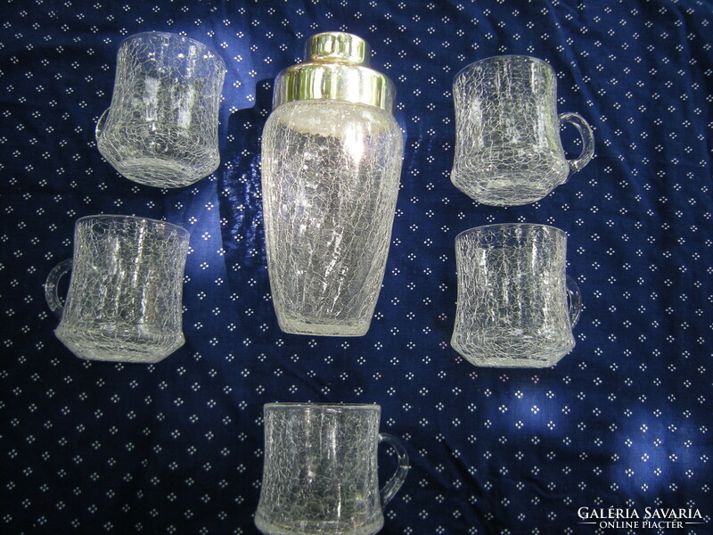 Veil / crackle glass cocktail shaker with 5 glasses