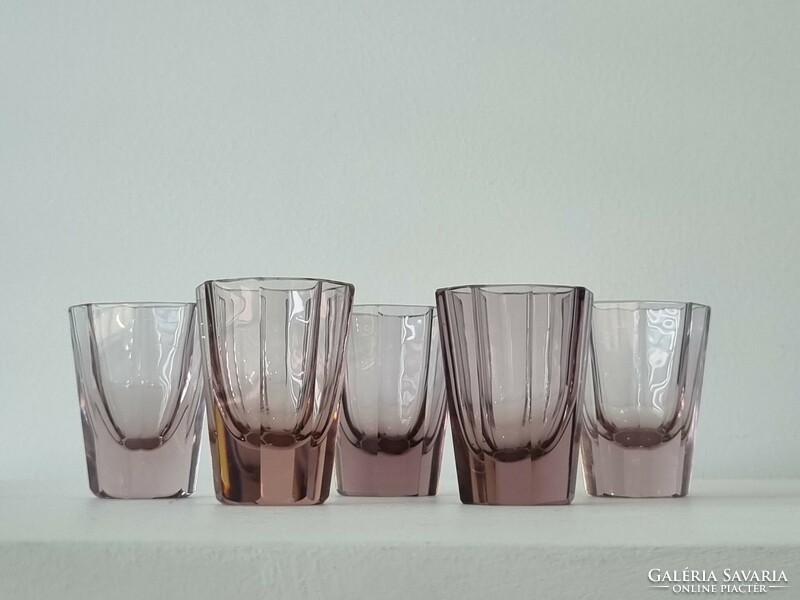 Art deco csiszolt Moser/ Moser jellegű régi likőrös poharak- ritka  színben - '60s
