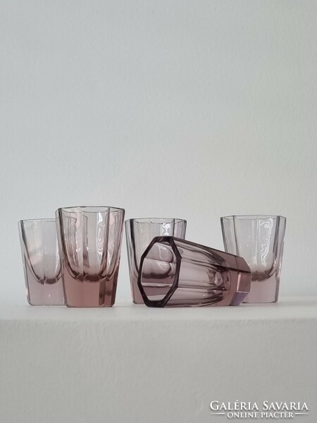 Art deco csiszolt Moser/ Moser jellegű régi likőrös poharak- ritka  színben - '60s