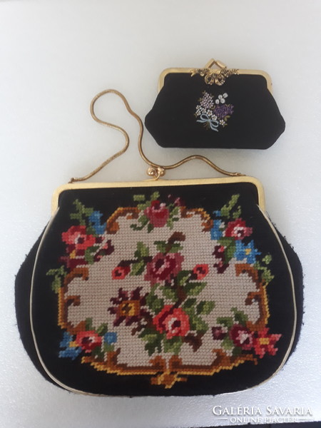 Vintage tapestry embroidered casual bag with embroidered pipe or money holder
