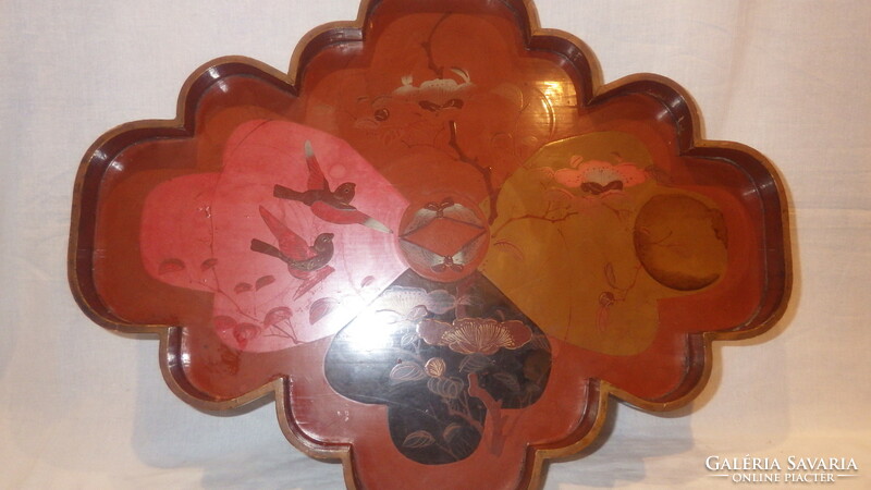 Antique Japanese painted lacquer tray with birds