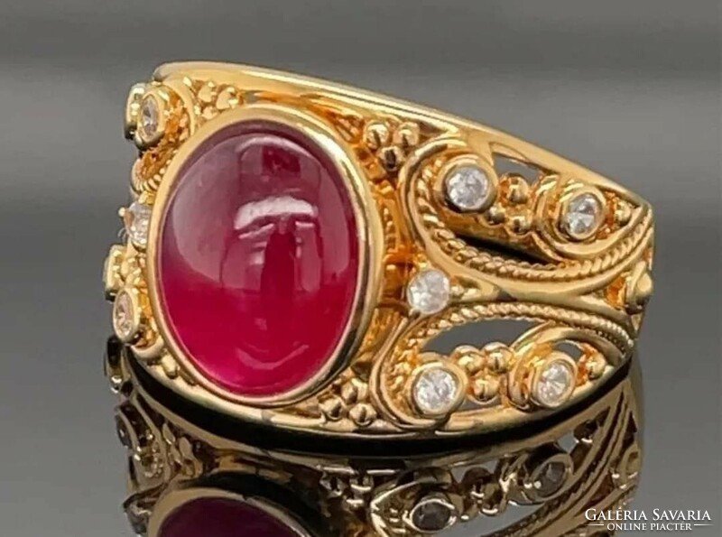 Wonderful Ruby Gemstone Silver / 925 / 14k Yellow Gold Plated Ring Size 56 - New