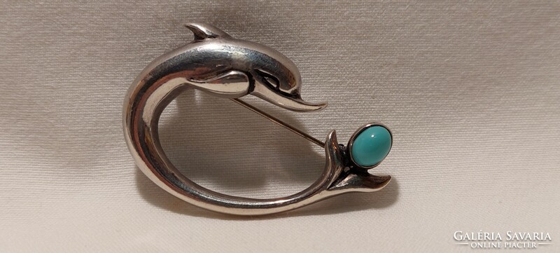 Large, 925 silver brooch, dolphin, 10.8 grams 5x3 cm