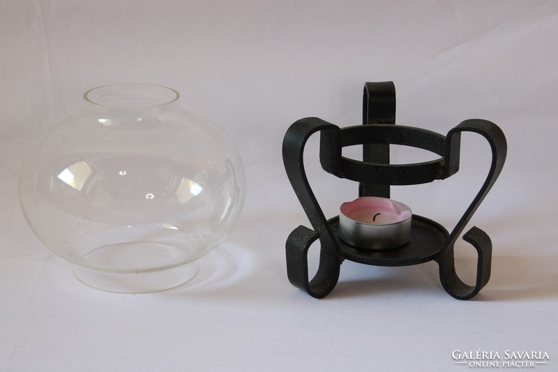 Wrought iron candle holder with glass cover
