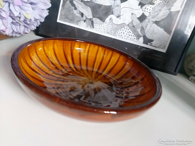 Beautifully colored, very shiny glazed, massive ceramic bowl, decorative plate