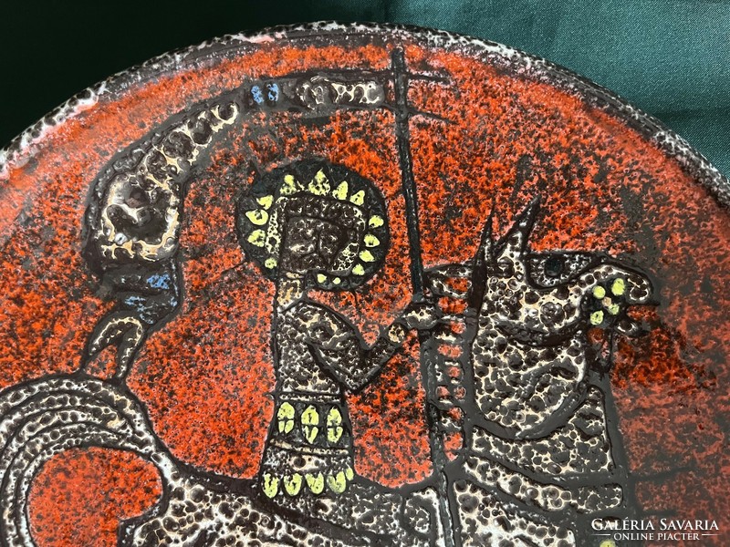 Ferenc Pál: Saint György the dragon slayer ceramic wall plate 32.5 cm (c0004)
