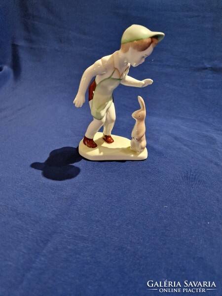 Aquincum porcelán fiú nyúllal figura nipp