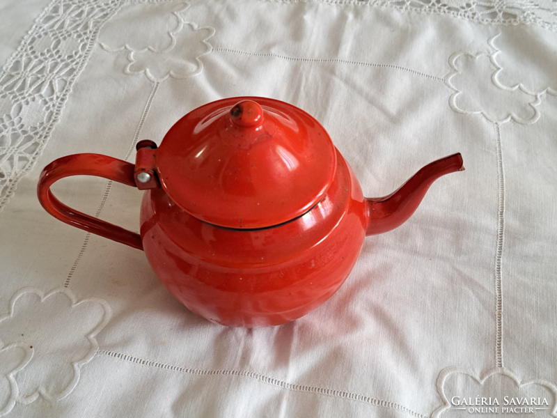 Enameled coffee and teapot red, retro