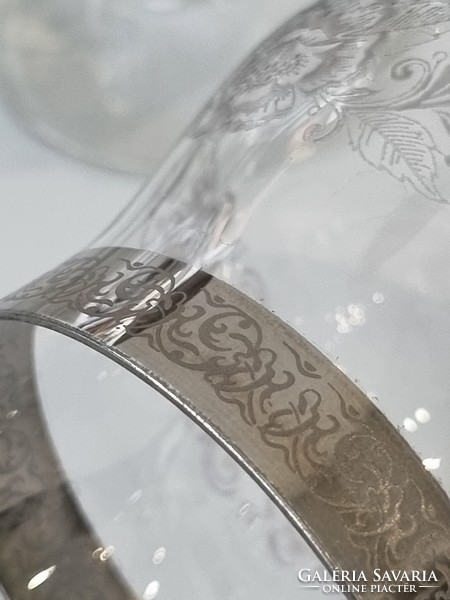 Platina peremű, dúsan díszített vintage kristály 6 db-os  pohárkészlet