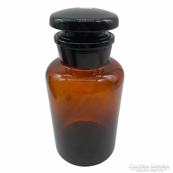 Óriás patika üveg, áttetsző karamell színű, csiszolt üveg dugóval - M1372
