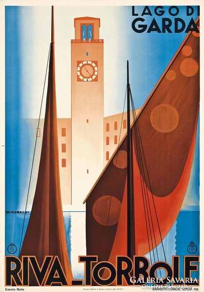 Lake Garda riva torbole, art deco vintage Italian travel advertising poster, modern reprint print, sailboat