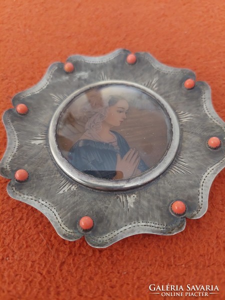 Antique silver picture frame + miniature painting