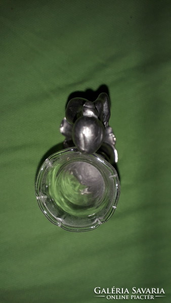 1960.cca GYÖNYÖRŰ ART DECO ezüstözött fém figurás díszes apró üveg ibolyaváza hibátlan képek szerint