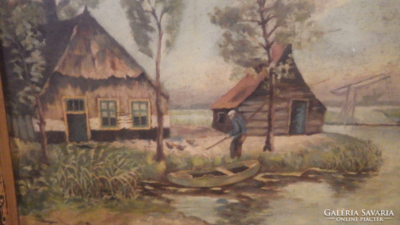 Kókai E. olaj-vászon életkép festmény blondel keretben 65x78 cm