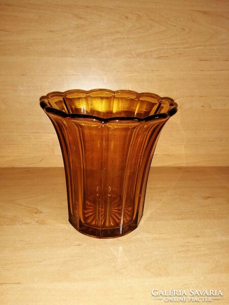 Retro borostyán színű üveg váza - 15 cm magas (6/d)