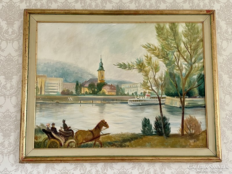 Dunaparti látkép Szamosvári József festménye