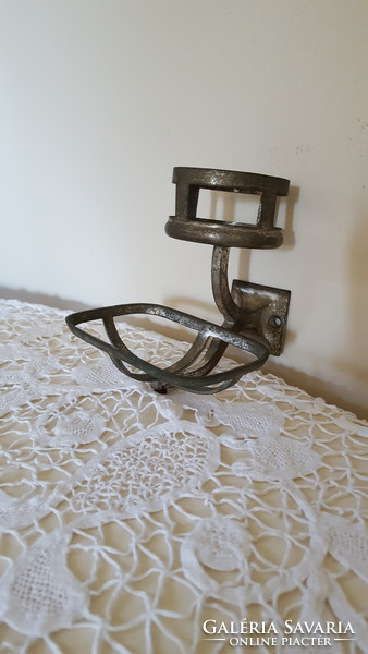 Old, art deco nickel-plated wall soap and cup holder